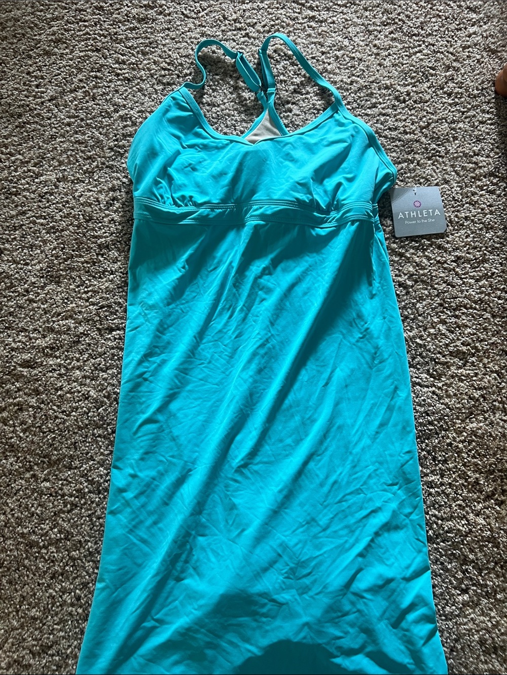Athleta Bright Teal Built-In Bra Tank Dress